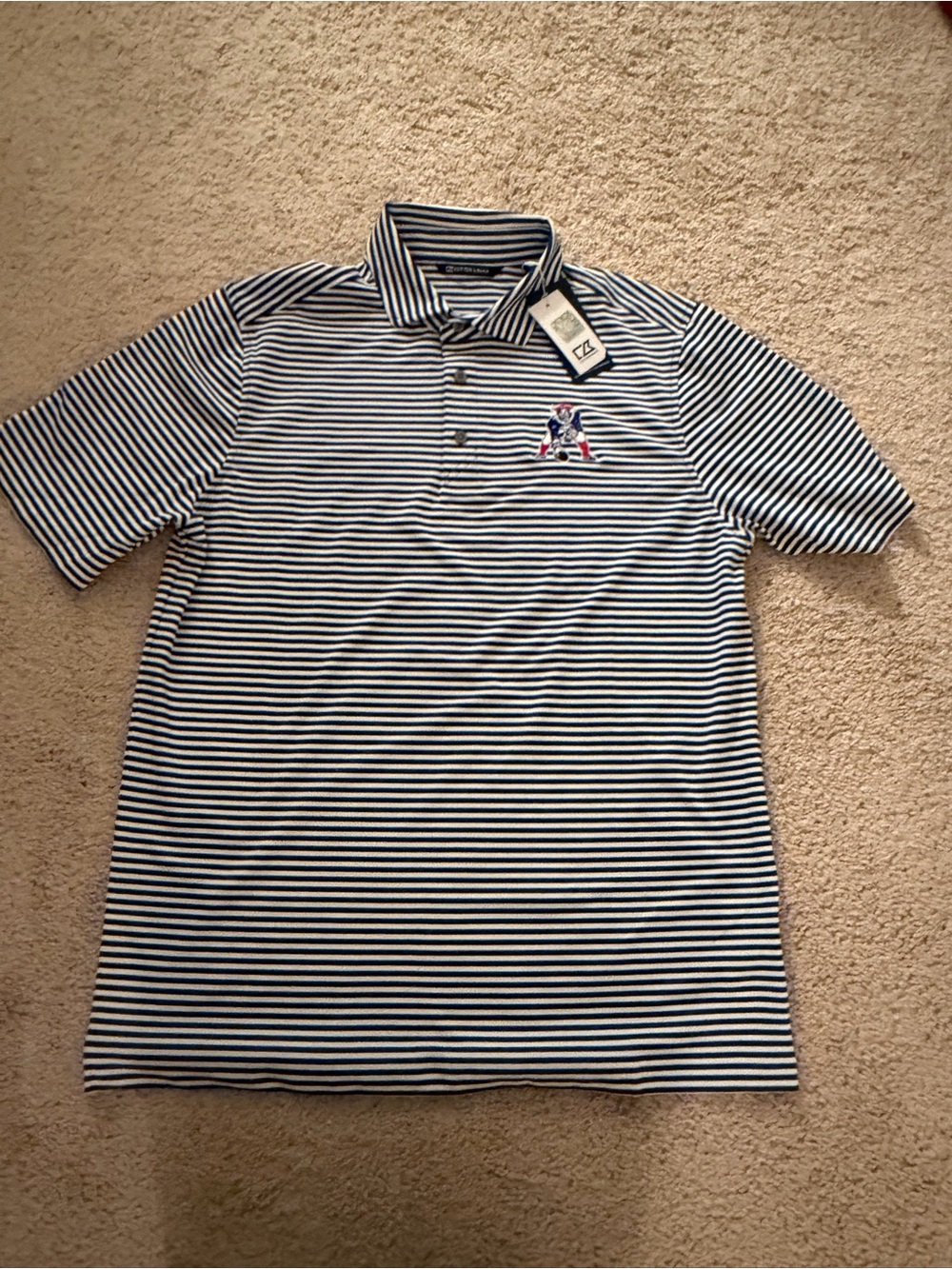 NWT UNLV Cutter & Buck Navy and White Striped Polo with Embroidered Logo